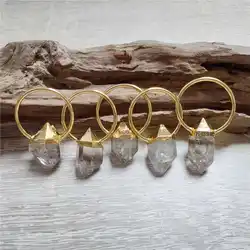 FUWO Wholesale Natural Shining Crystal Point Pendant,Golden Plated Raw Quartz Accessories For Women Jewelry Making 5Pc/Lot PD416