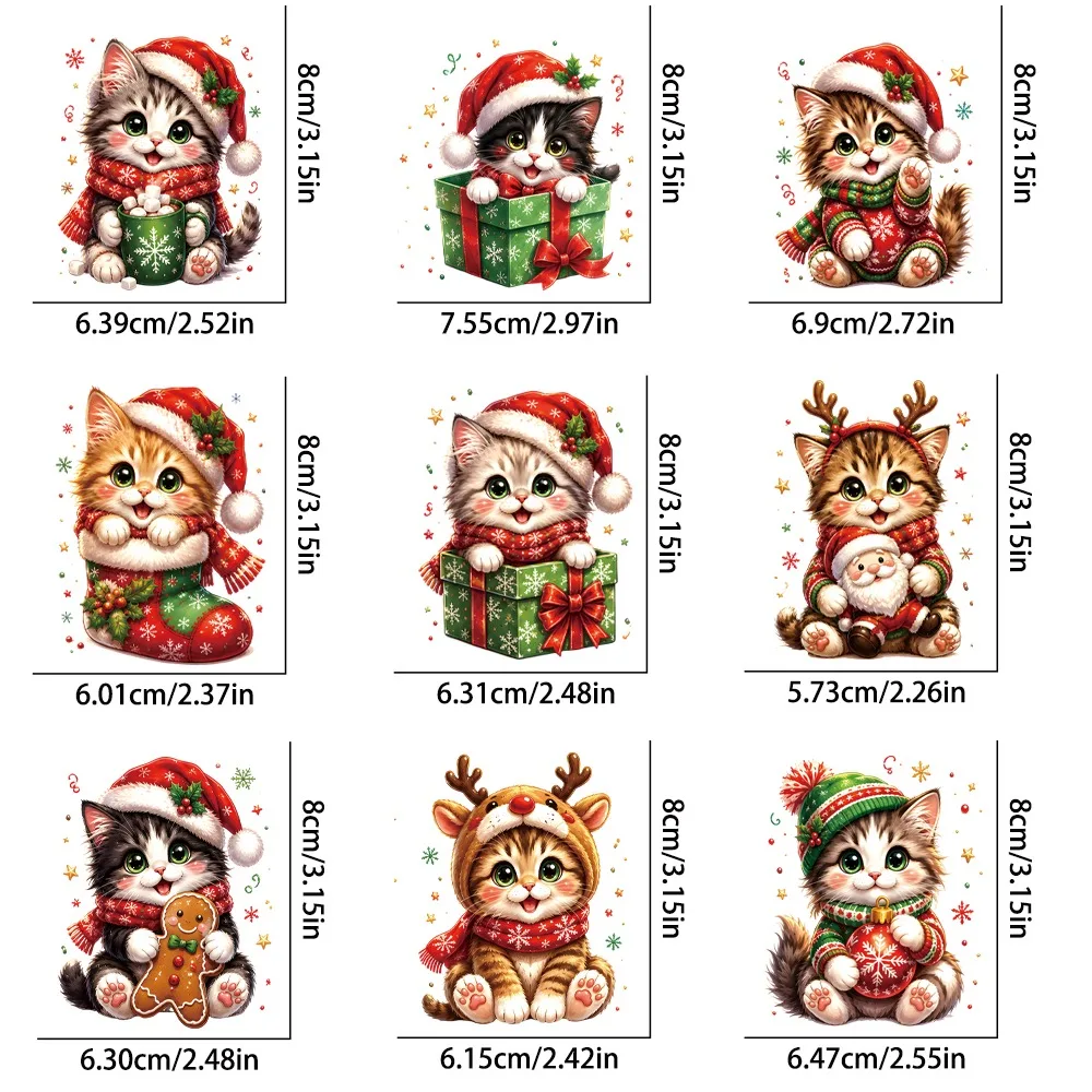 9Pcs Christmas Limited Cat UV Crystal Transfer Stickers | Waterproof Wash Resistant, DIY Decor for Glass Cups & Phone Cases