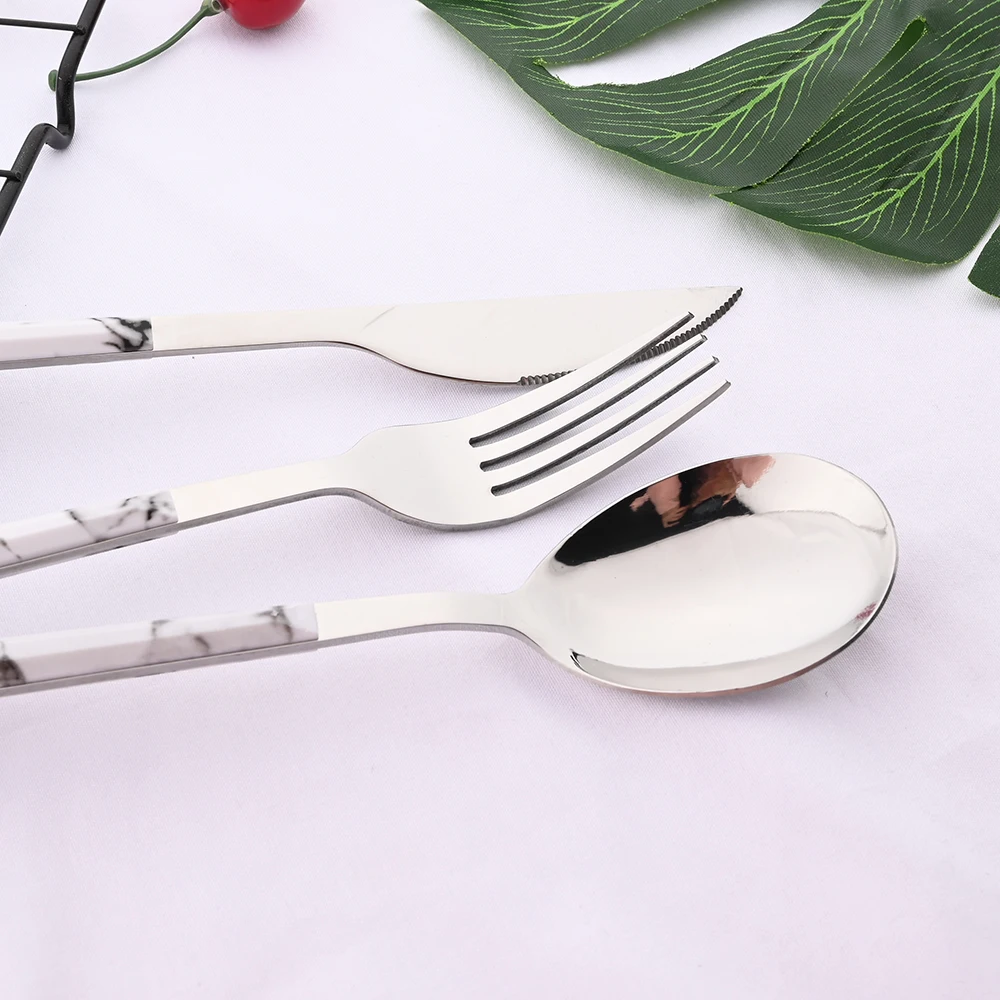 4/16Pcs Dinnerware Stainless Steel Marbling Pattern Flatware Cutlery Knife Spoon Fork Tea Spoon Fork Kitchen Household Tableware