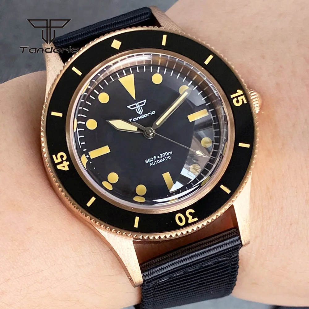 Tandorio Domed Sapphire Dive Cusn8 Real Bronze NH35 PT5000 Automatic Men Watch 20atm Lume 120 Clicks Bezel Mechanical Wristwatch