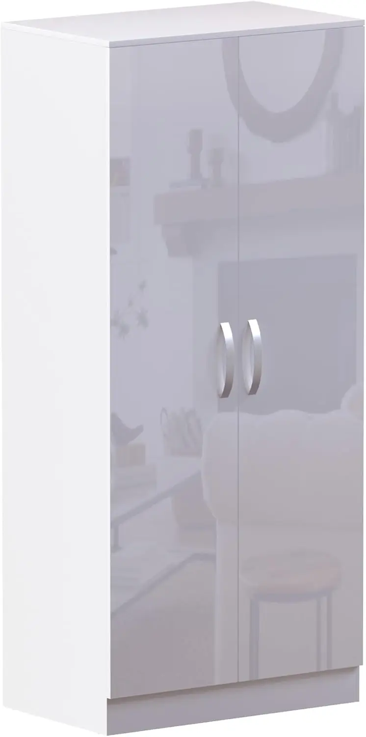 Designs 2 Door Wardrobe, High Gloss, White, 47 cm D x 76 cm W x 170 cm H