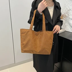 Frosted Vintage Women's Bag Large Capacity Shoulder Bag Solid Color Simple Casual Commuter Bags Autumn Retro Shopper Totes
