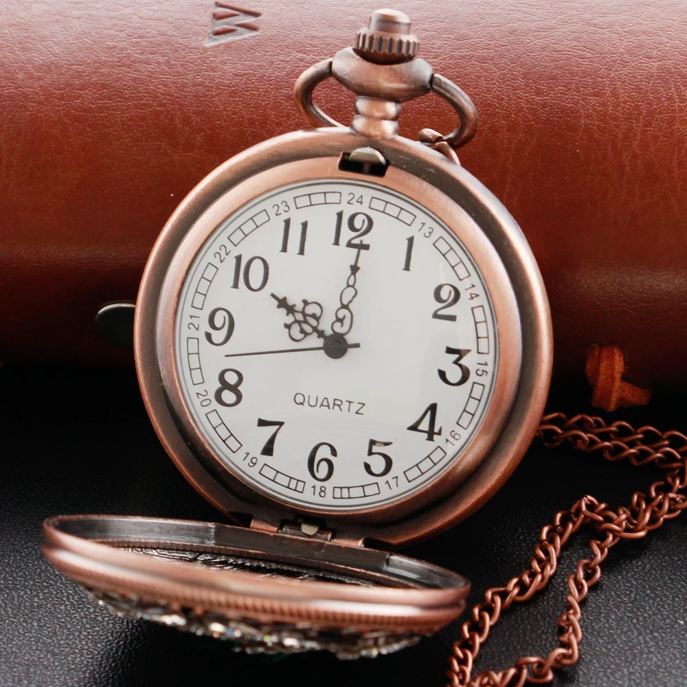 Luxe Groene Gem Magic Diamond Power Stone Quartz Zakhorloge Mannen en Vrouwen Ketting Klok Steampunk Mode Cadeau Accessoires