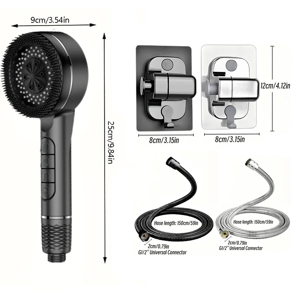 4 Modes Self-cleaning Shower Head with Silicone Brush One-Key Stop Water Massage High Pressure ABS Showerhead with Filter image 5