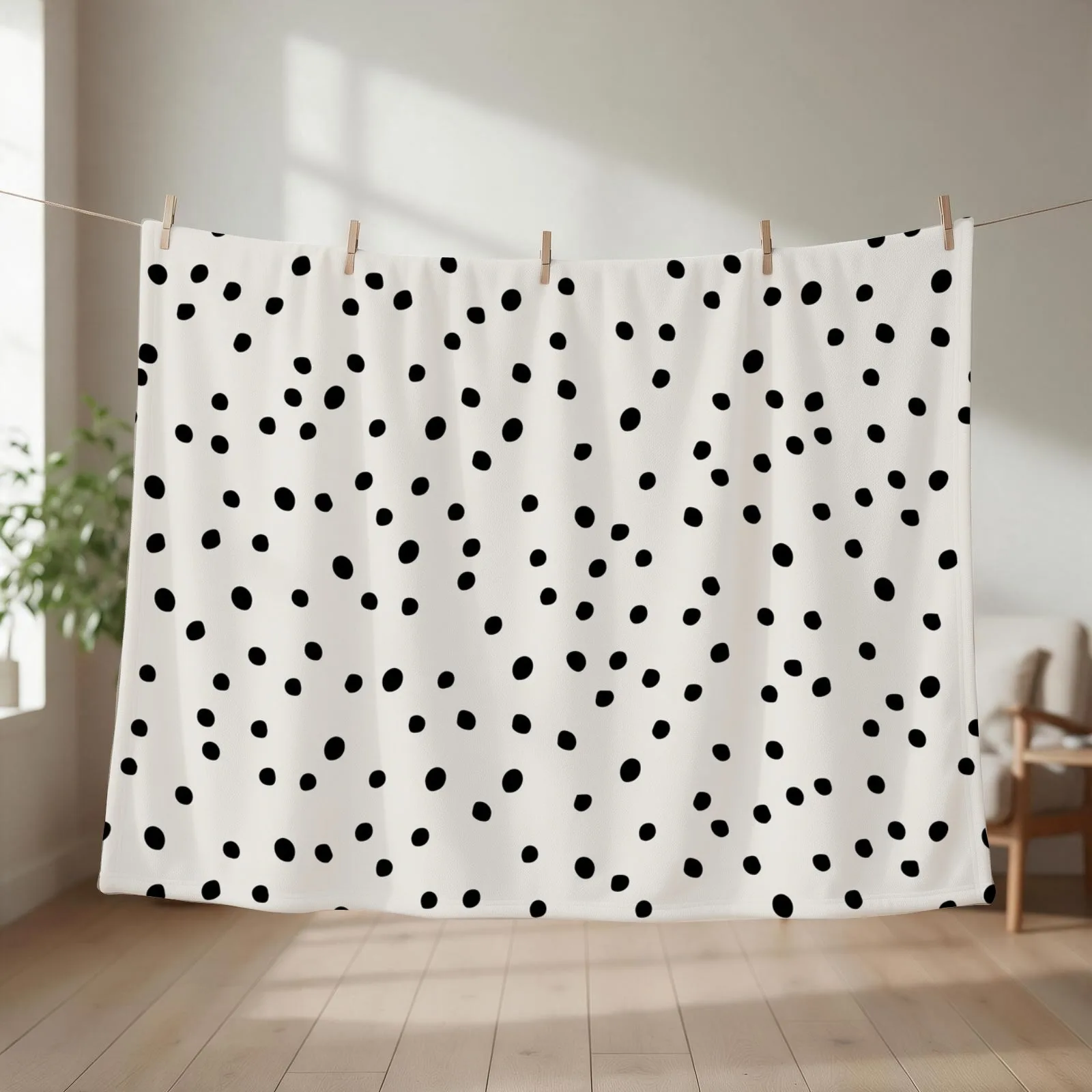 Preppy Spots, Black and White, Minimal, Polka Dot Print Throw Blanket couch cozy soft plush fuzzy picnic outdoor blanket
