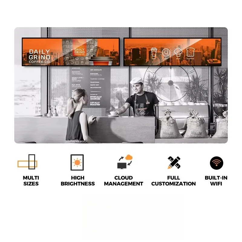 Digital Monitor Stretched Strip Ultra Stretch Wide LCD Touch Advertising Smart Bar Display Shelf Edge Displays