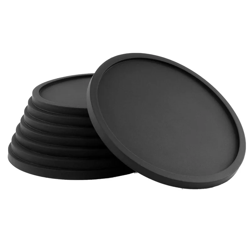 8Pcs ซิลิโคนสีดำเครื่องดื่ม Coasters ลื่นนุ่มทรงกลมที่รองของร้อนที่สมบูรณ์แบบสำหรับบาร์และ House,ทนทานทำความสะอาดง่ายสีดำ