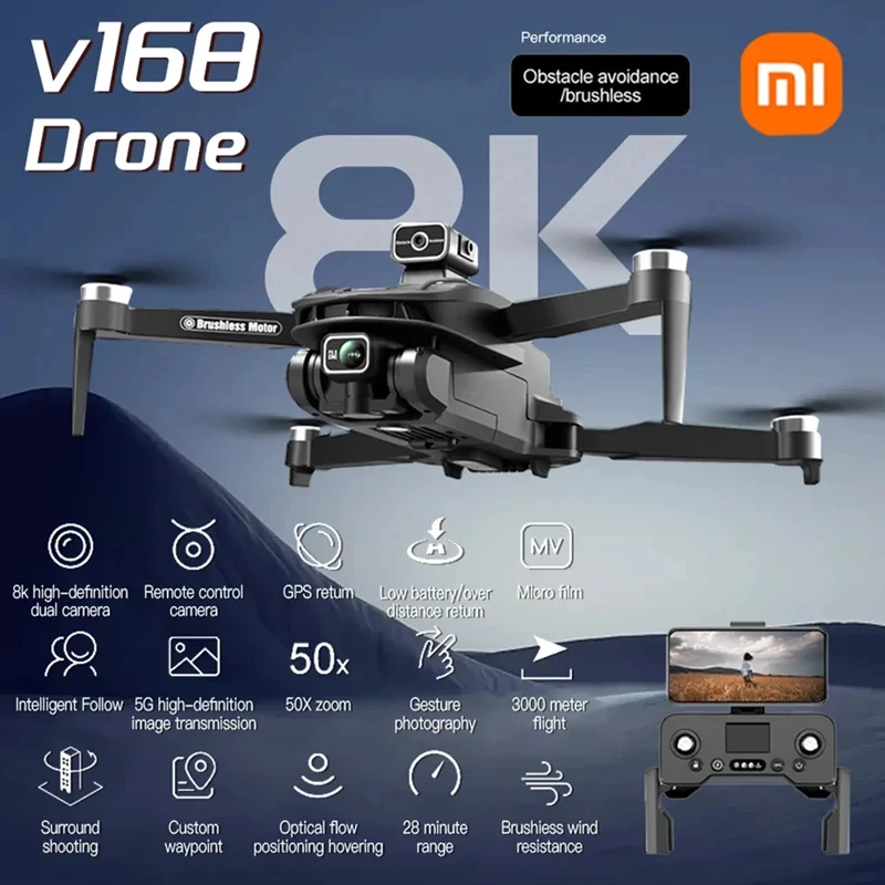 Xiaomi V168 Drone 8K 5G UAV Professional HD Aerial Photography Dual-Camera Omnidirectional Obstacle Avoidance Drone Original New