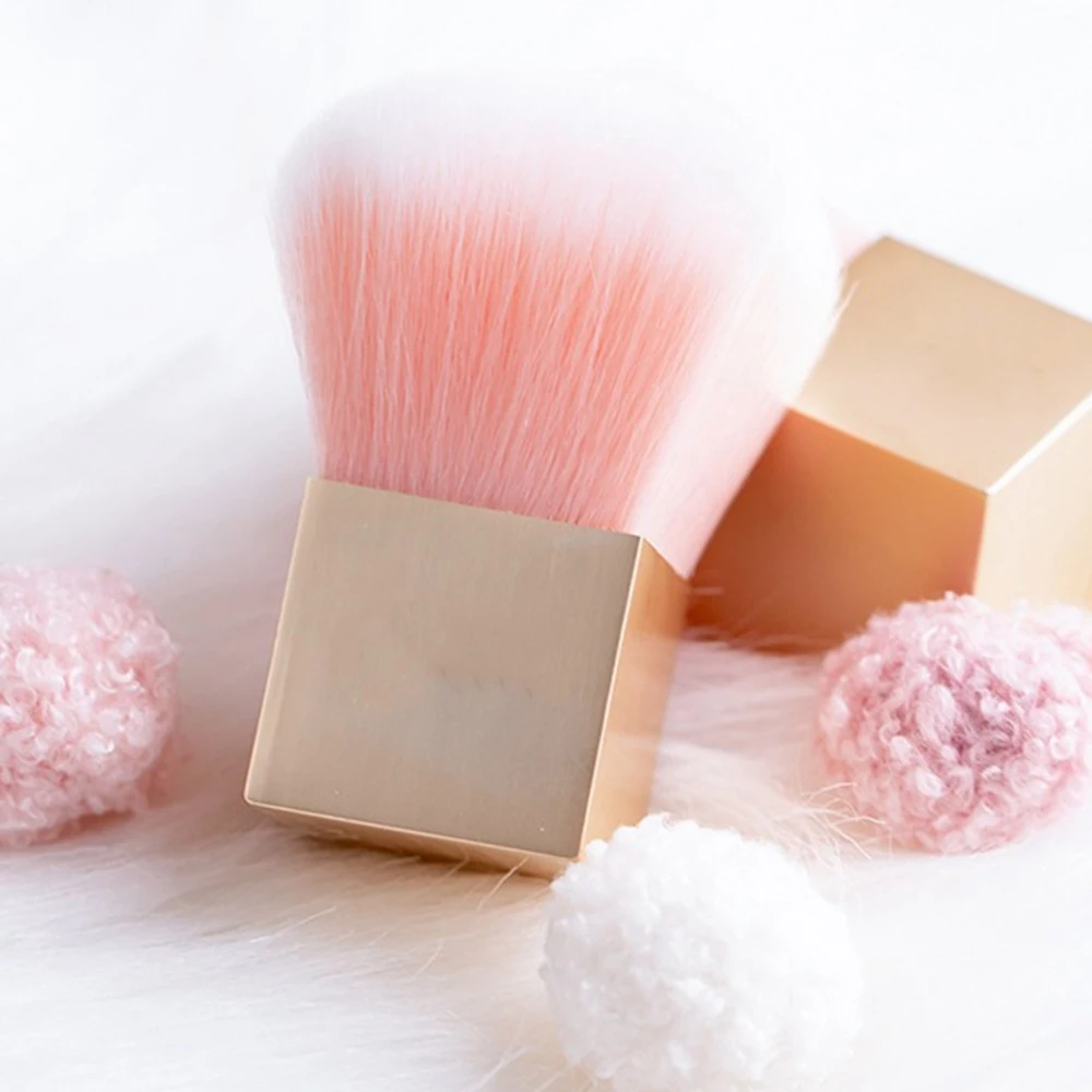 AYMR-Mini brosse à ongles à tête en Nylon souple carré poignée en métal doré brosse à poussière pour Nail Art petit Angle propre outils de manucure des ongles