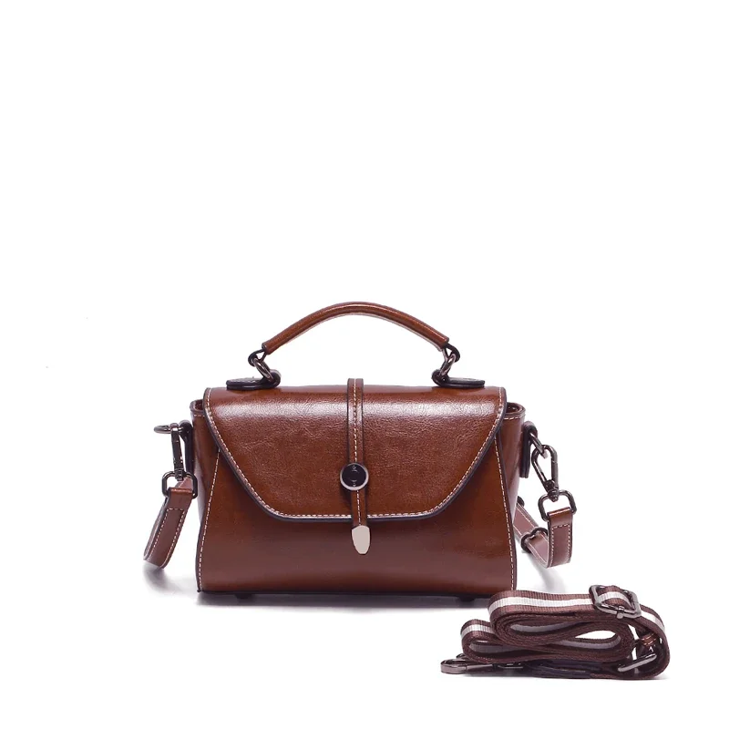 Ladies oil wax genuine leather fashionable square bag luxurious designer style mini handbag high-quality cowhide crossbody bag