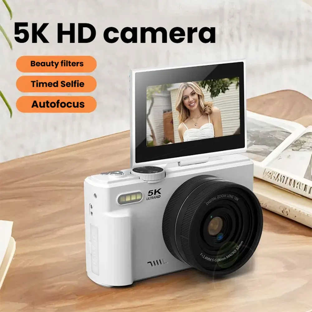 75MP 5k Digital Camera with 18X Autofocus Digital Zoom 3 Inch Flip Screen WIFI for Capturing High Resolution Photos and Videos