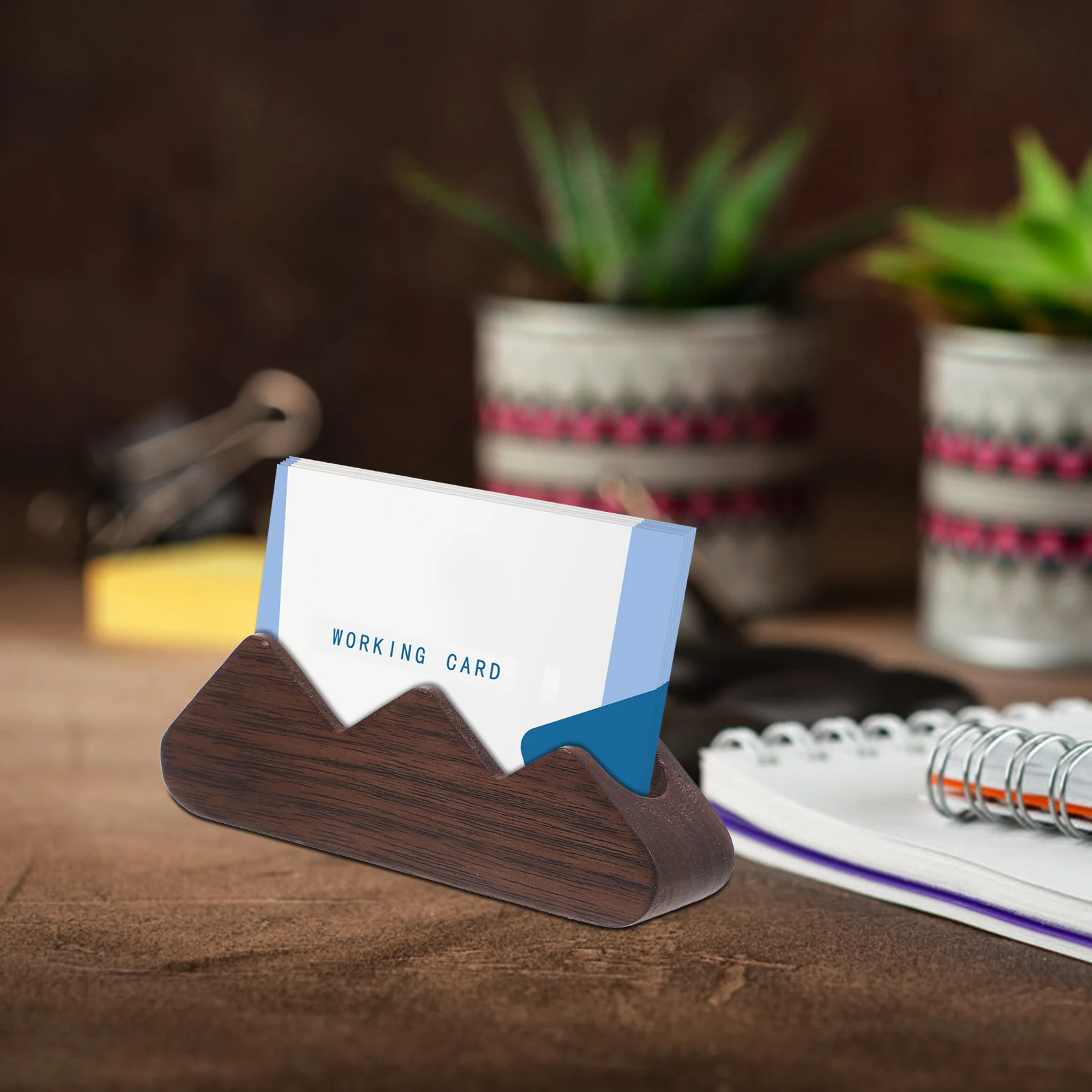 Tarjetero de madera para tarjetas de visita, caja de almacenamiento para tarjetas de escritorio, exhibición de nogal, organización de suministros de oficina, compacto y ordenado, durabilidad