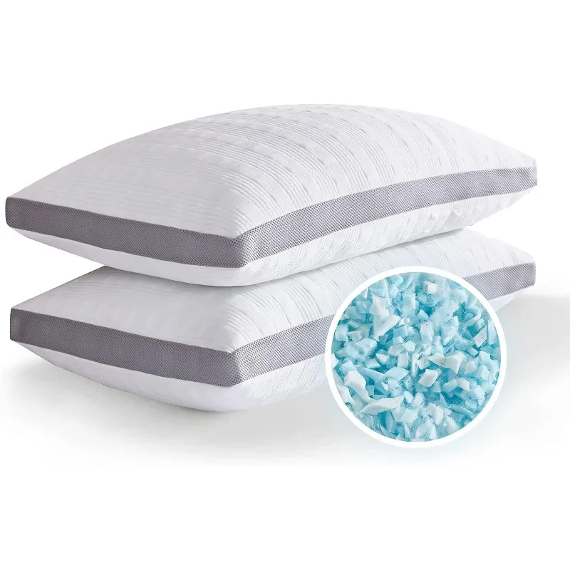 Shredded Memory Foam Bed Pillows for Sleeping,Queen Pillows for Back & Side Sleepers,Adjustable 2 Pillows with Washable Cover