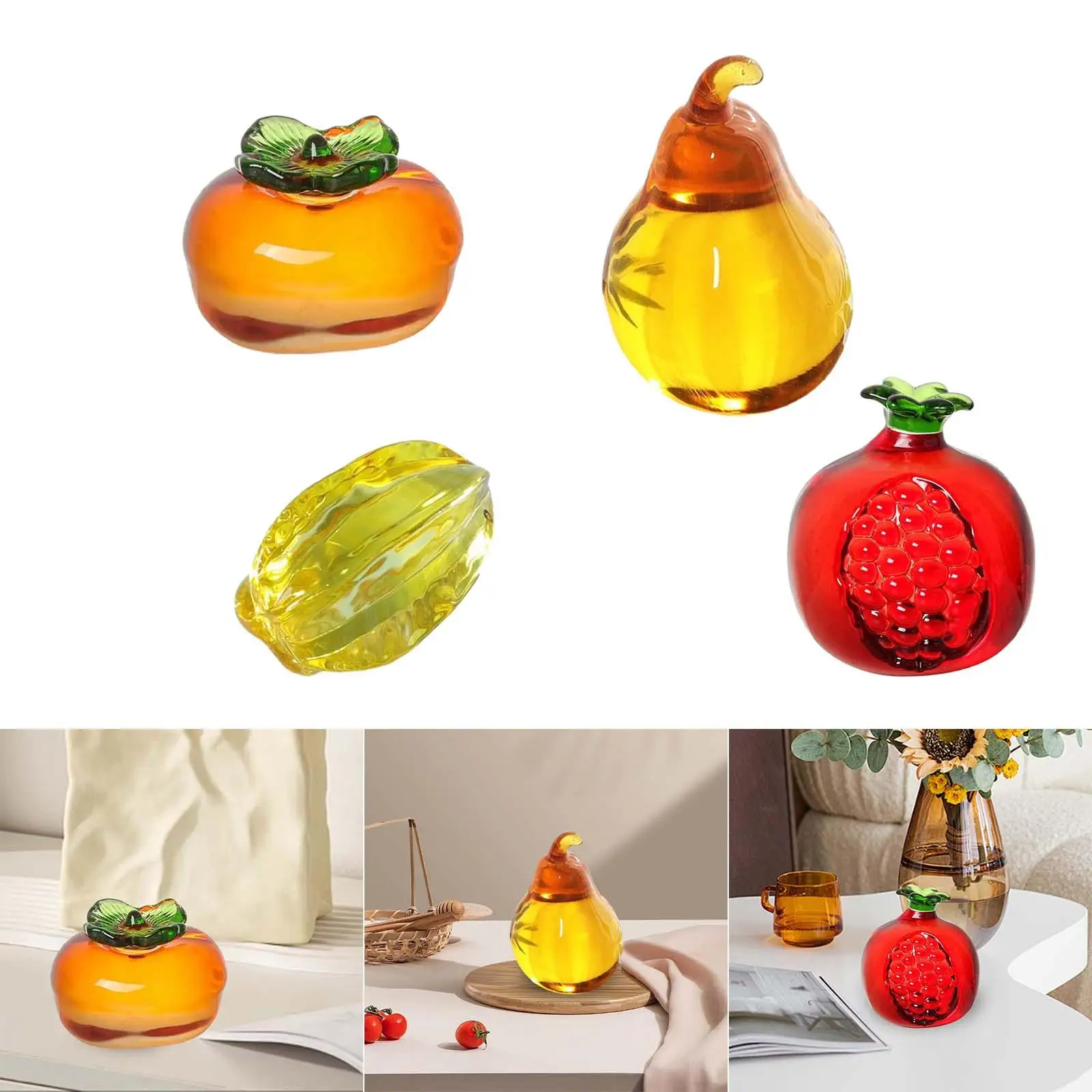 Artificial Fruit Glass Figurine Desk Tabletop Decoration Living Room Decor Craft Simulation Fruit Ornaments for Office Home