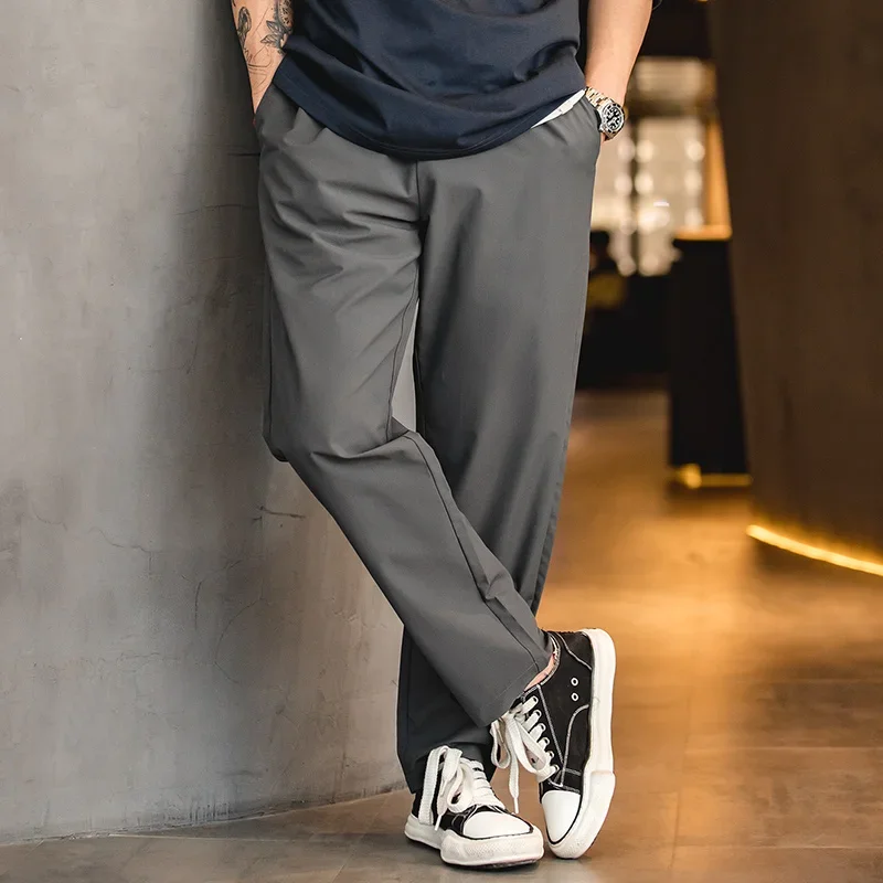 

Maden Slight Stretch and Wrinkle-resistant Casual Pants for Men Straight Tapered Pants Male Fall Blazer Trousers Khaki Color