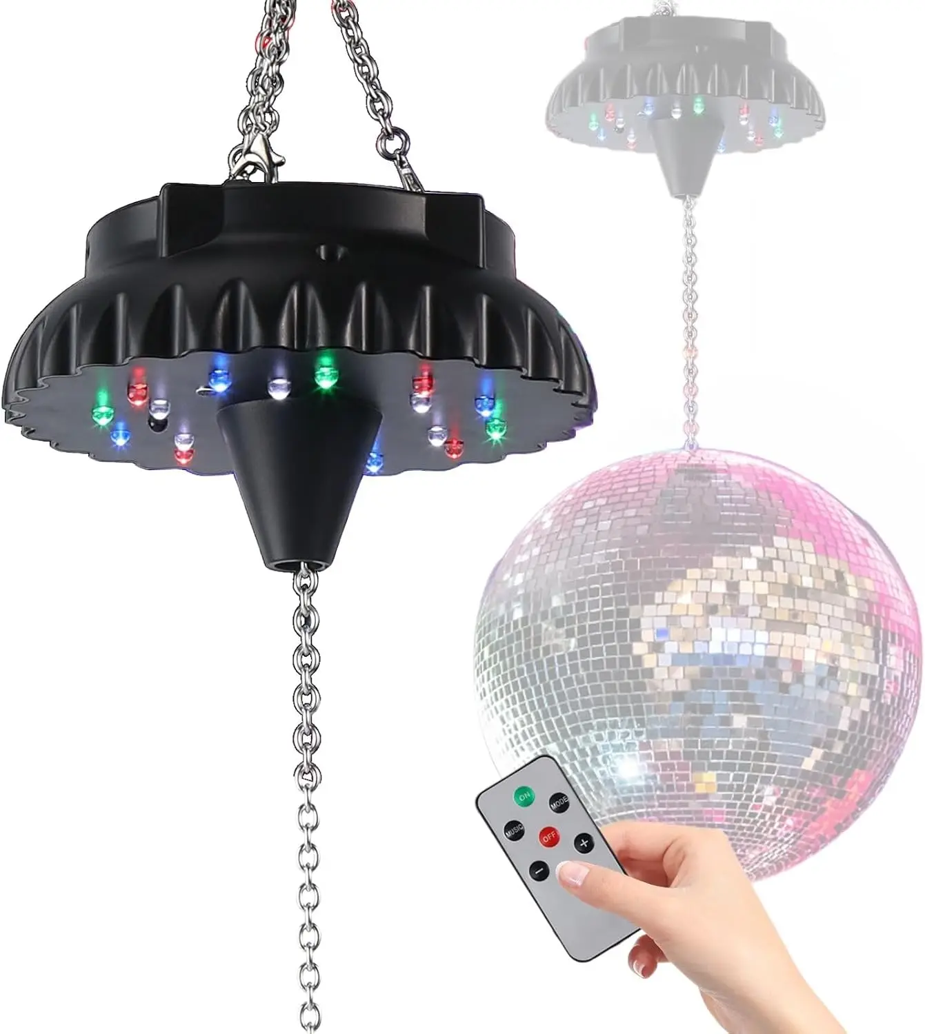 

Disco Ball Motor Rotating with Light: Rechargeable Disco Ball Spinner with Remote Adjustabl- 18 RGBW