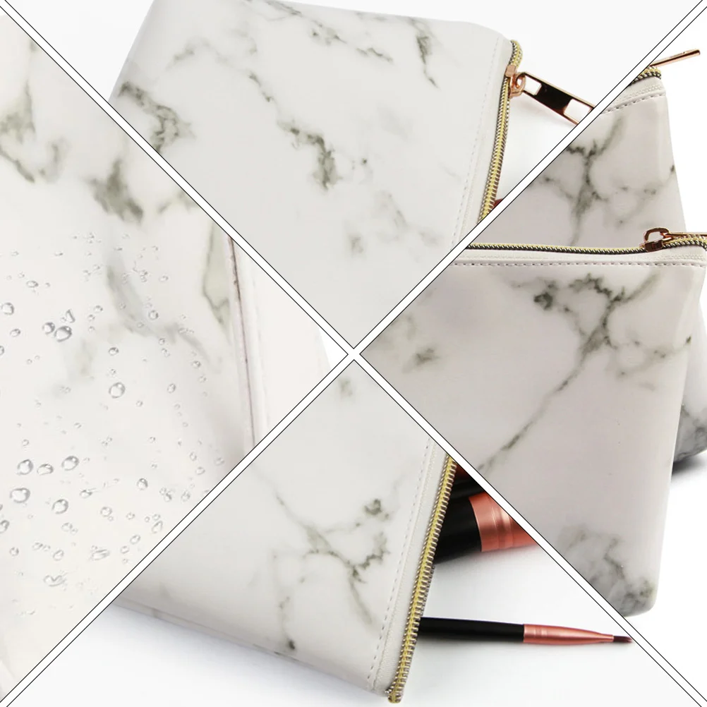 

1pc Pu Marble Pattern Waterproof Bag Durable Travel Makeup Pouch Storage Bag For Women White