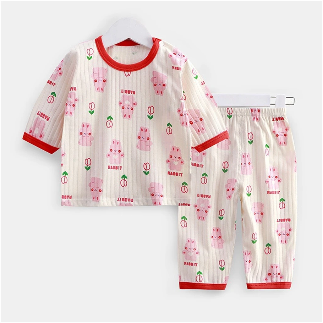 Vollbedruckte Unterwäsche-Outfits, lässiges Rundhals-Unterhemd + Hose für Babys, Jungen und Mädchen, schöne dünne Pyjama-Sets für Frühling und Herbst. – Detail 3