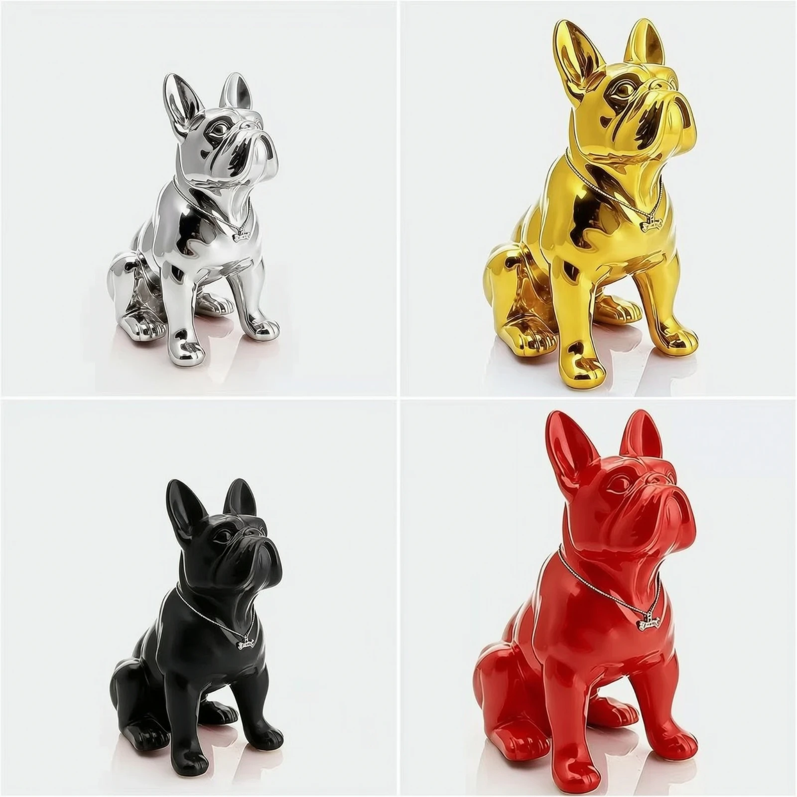 French Bulldog Figurine Glossy French Bulldog Statue Dog Statue with Necklace Collectible Dog Figurine Art for Frenchie Owners