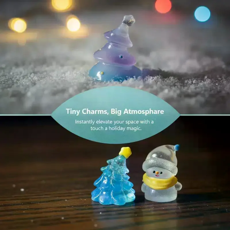 Mini Christmas Snowman Tree Figurines: Glossy Translucent Cute Party Desktop Fairy Garden Decor
