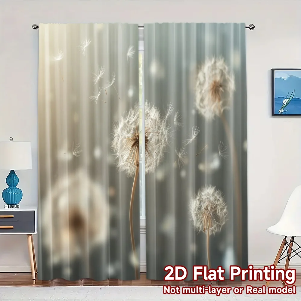 2pcs, 2D FLAT PRINTING Curtains (Without Rod) Dandelion Dreams Modern Window Curtain 100% Polyester Curtains Decorations For
