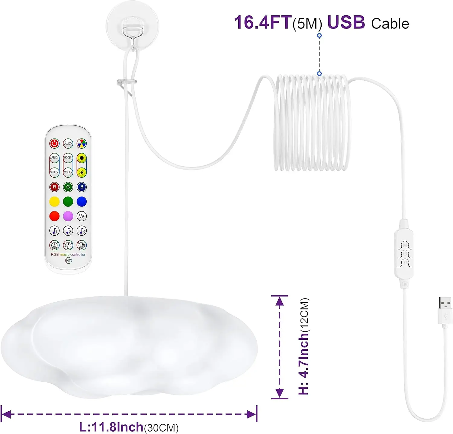 RGB LED Cloud Lights APP&Remote Control ，Music Sync 3D Lightning Night Lamp for Bedroom Gaming Room Ceiling Party Wedding Decor