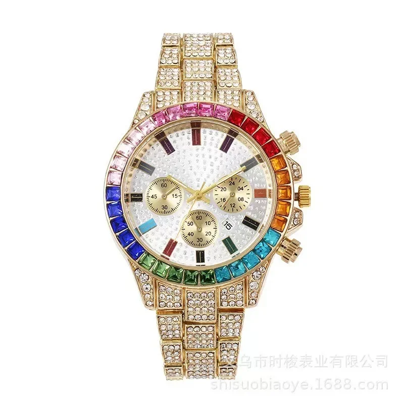 Men Original Brand Watches Fashion Full Stainless Steel Band Rhinestone Luxury Date Quartz Watch Montres De Marque De Luxe