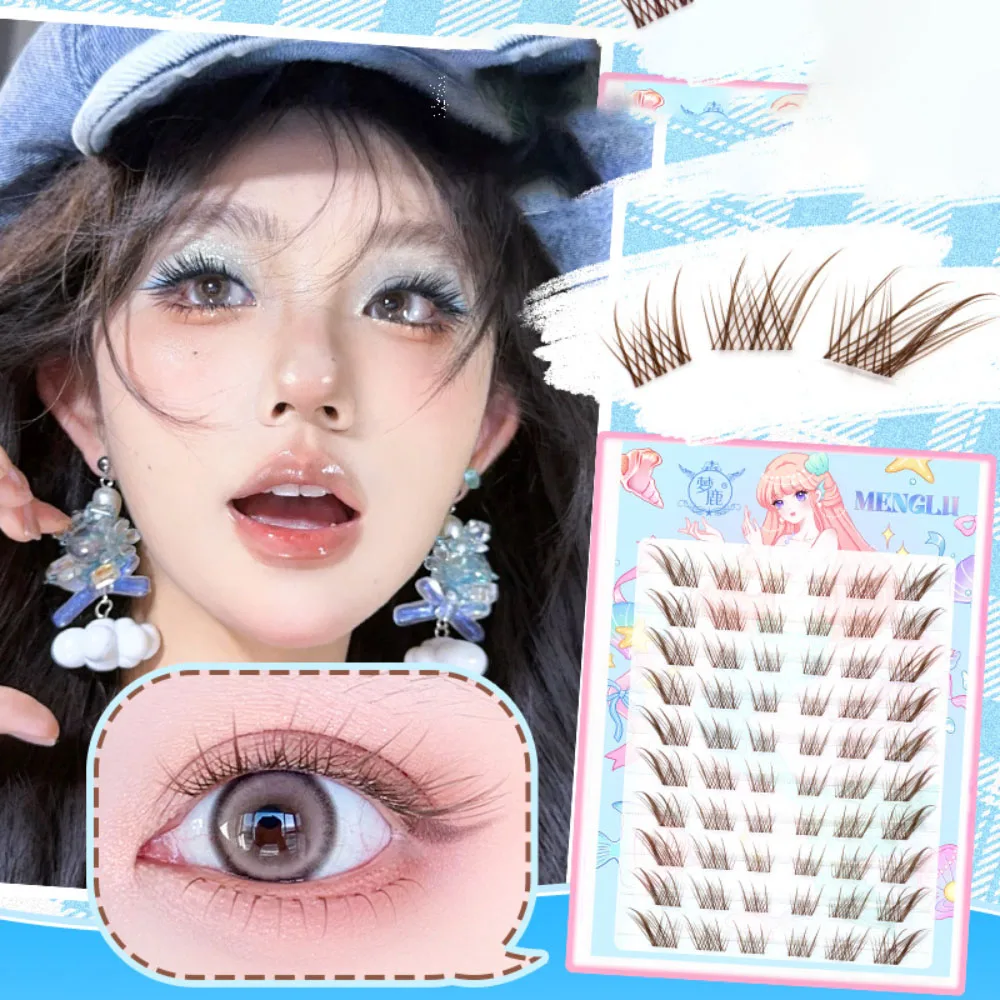 

DIY Single Cluster Glue-free False Eyelashes Brown Soft Natural Slanted Flying Fake Eyelash Self-adhesive Lashes Makeup Tools