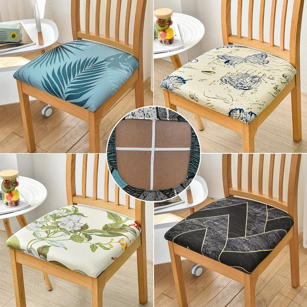 

Printed Square Cushion Elastic Seat Cushion Cover Hotel Home Dining Chair Seat Surface Dustproof Chair Cushion Protective Cover