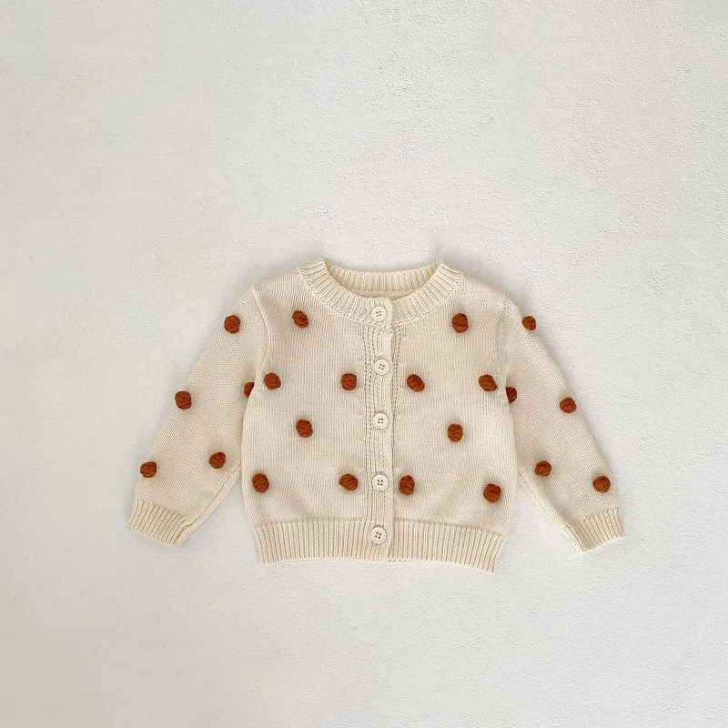 Sweet Baby Girl Sweater 0-3Years Newborn Kids Long Sleeve Knitted Ball O-Neck Knitwear Cardigan Tops Outwear Cotton Clothes