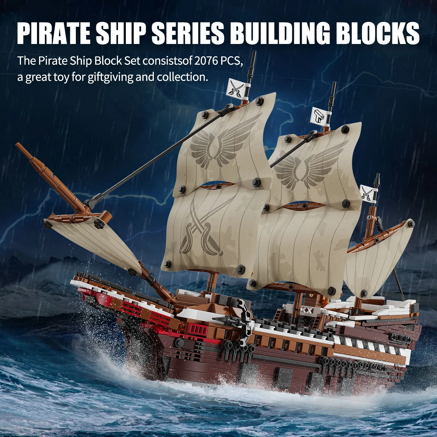 2076PCS Retro pirate ship Building Blocks Toys Model Pirate Ship Assemble Puzzle Bricks Toy Sets For Kid Desktop Ornament Gifts