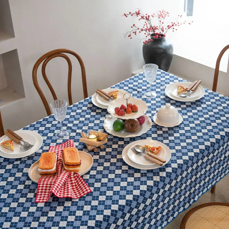 Two-Color Plaid Shell Lock Tablecloth High-Quality Anti-Dirt Table Dust Cover for Dining European Home Decor for Four Seasons