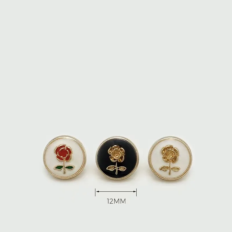 1000Pcs 12mm Vintage Red Rose Flower Button Exquisite Enamel Metal Buttons for Clothing DIY Sewing Shirt Cuff Collar Accessories