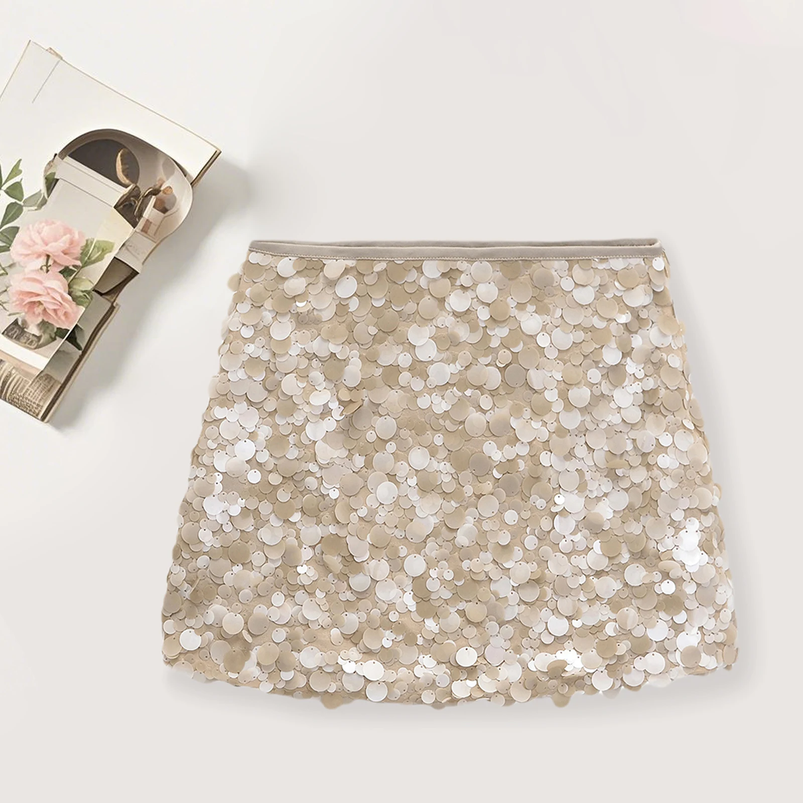 تنورة نسائية قصيرة مزينة بالترتر تناسب الصيف تنورة ضيقة للحفلات والنوادي