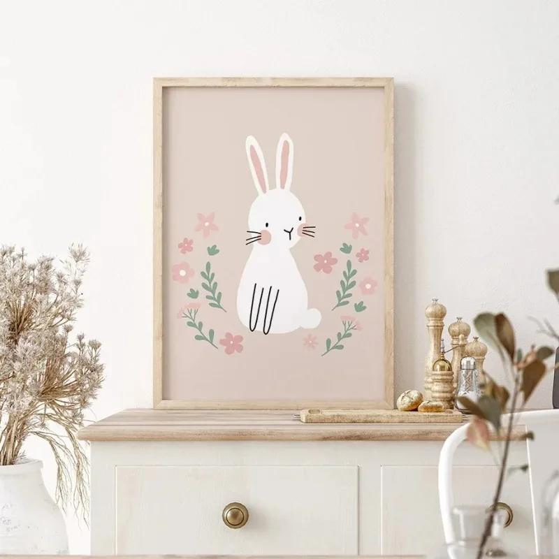 Nordic Cartoon Wall Art Rabbit Goose Sheep Flower Seedling Animal Canvas Posters and Prints Nursery Home Decor Gifts