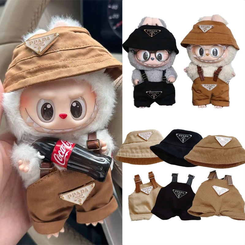 

15 17 см для куклы Labubu, одежда с перевернутым треугольником, комбинезон в рыбацком стиле, роскошная шляпа, обувь, одежда, аксессуары для сидения и вечеринки