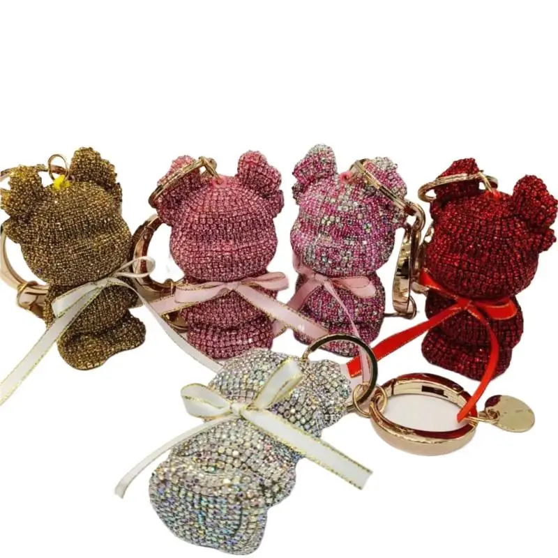 Crystal-Studded Keychain Cute Bear Shape Dazzling Rhinestone-studded Bag Pendant Girl Fashion Accessaries Blinged Mosaic Gift