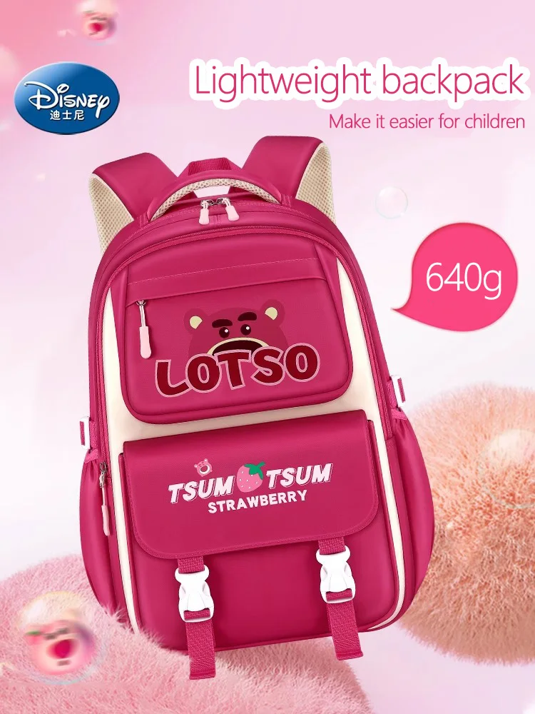 Ransel kartun Disney Lotso anak perempuan 6-15 tahun, tas punggung kapasitas besar siswa merah muda stroberi untuk anak perempuan 6-15 tahun