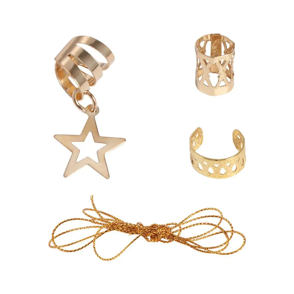 36pcs Dread Locks Star Decor Hair Ring Hair Braid Tubes Cuff Clips Hair Braiding Metal Cuffs DIY Charm Braided Hair Rope