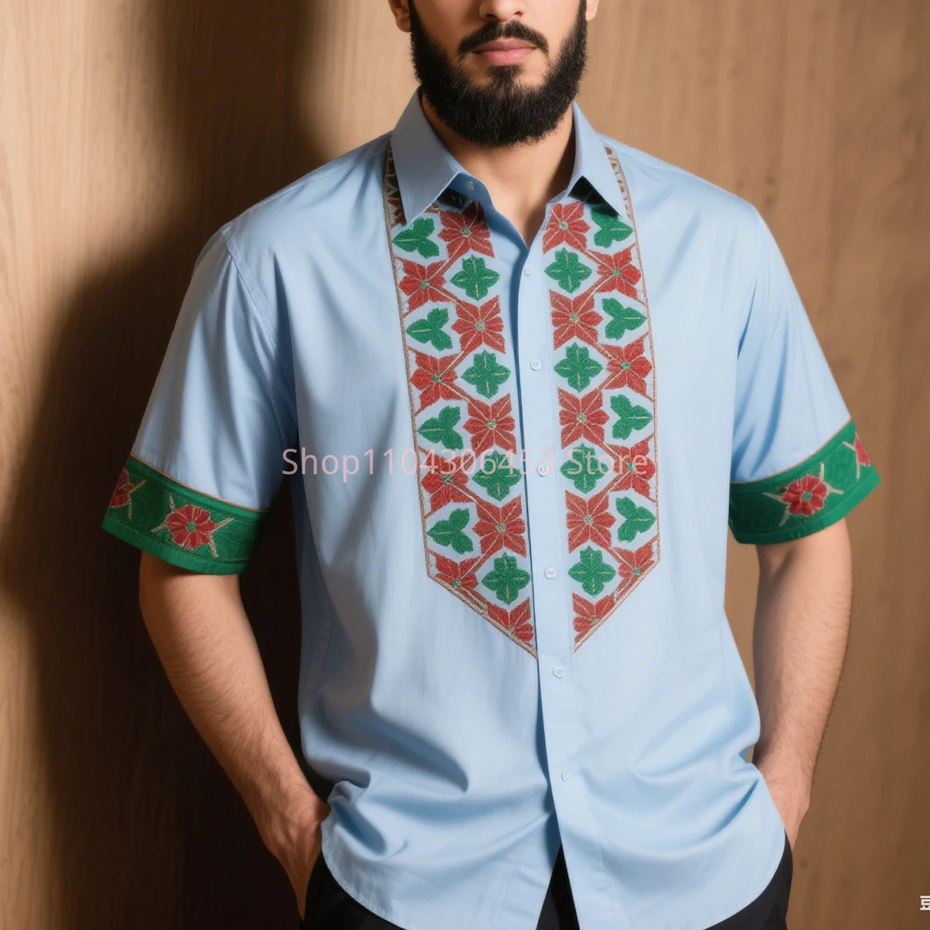 Men Simple Retro Fashion Ethnic Pattern 3D Printed Short-sleeved Lapel Shirt Light Breathable Light Color Business Casual Party