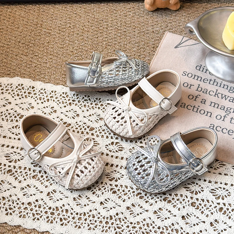 JGSHOWKITO Baby First Walkers Toddlers Girls Summer Sandals Woven Style Cut-outs with Bow-knot Cute Soft Non-slip Comfortable