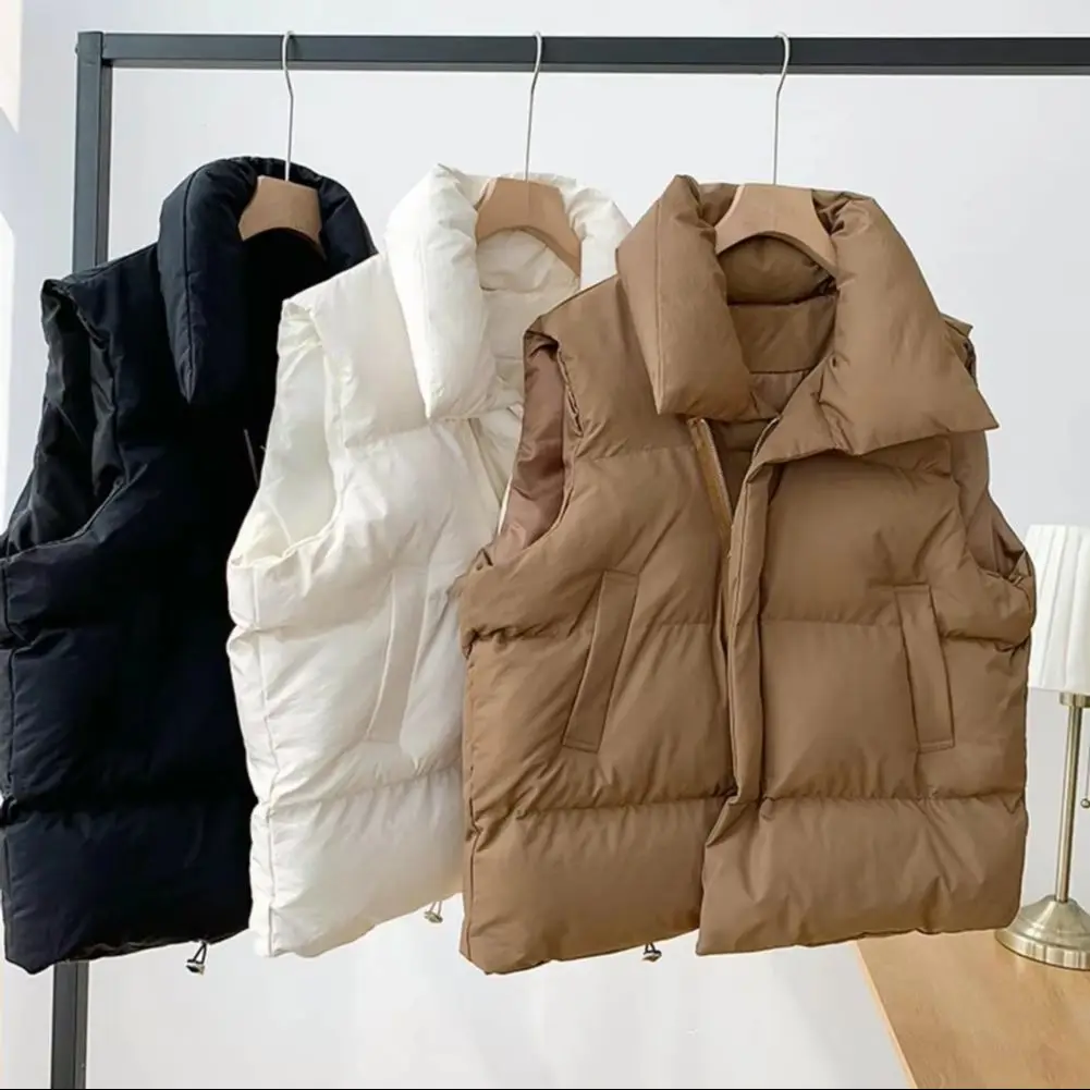 Down Waistcoat Versatile Vest Jacket Cold Resistant Loose  Simple Solid Color Stand Collar Winter Cotton Puffer Vest Jacket