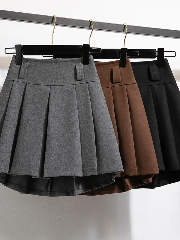 Gray Brown Woolen Plaid  Skirt High Waist Slimming Versatile Women's Autumn Winter Fashion Commute Style A-Line Skirt