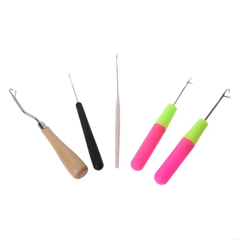 Molc 5pcs / Set Plastic Crochet Needle Traiding for Latch Hook Teaving Hair Dreadlock C