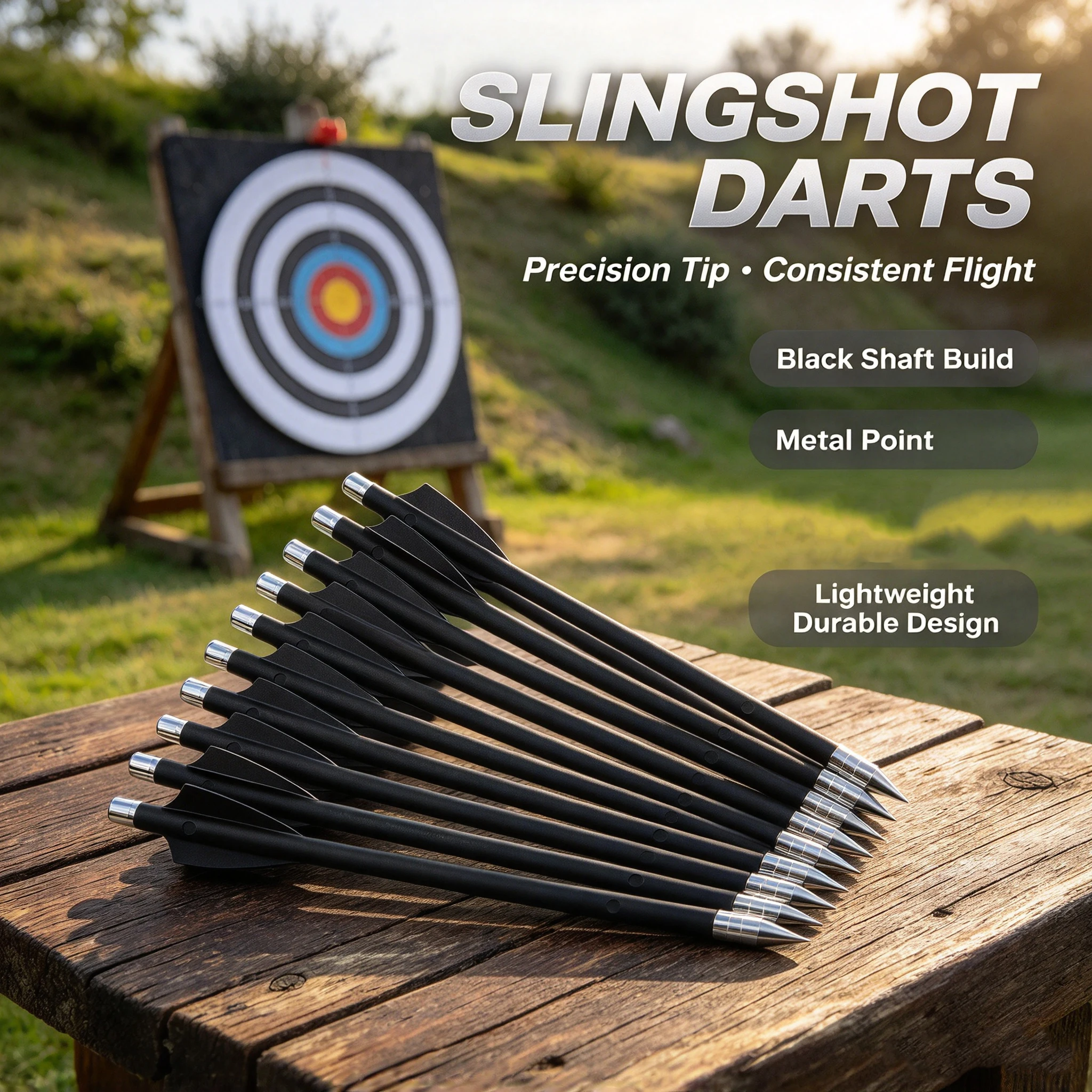 Model 168 Carbon Slingshot Bolts with Pointed Tip & Broad Vanes, 10/20/30-Piece Choices for Outdoor Target Training