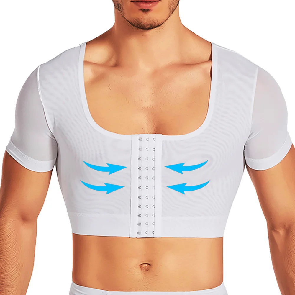 

Мужской формирователь груди с короткими рукавами, бандаж для груди, облегающее нижнее белье, корсет для похудения, поддерживающий пояс, компрессионное корректирующее белье для груди