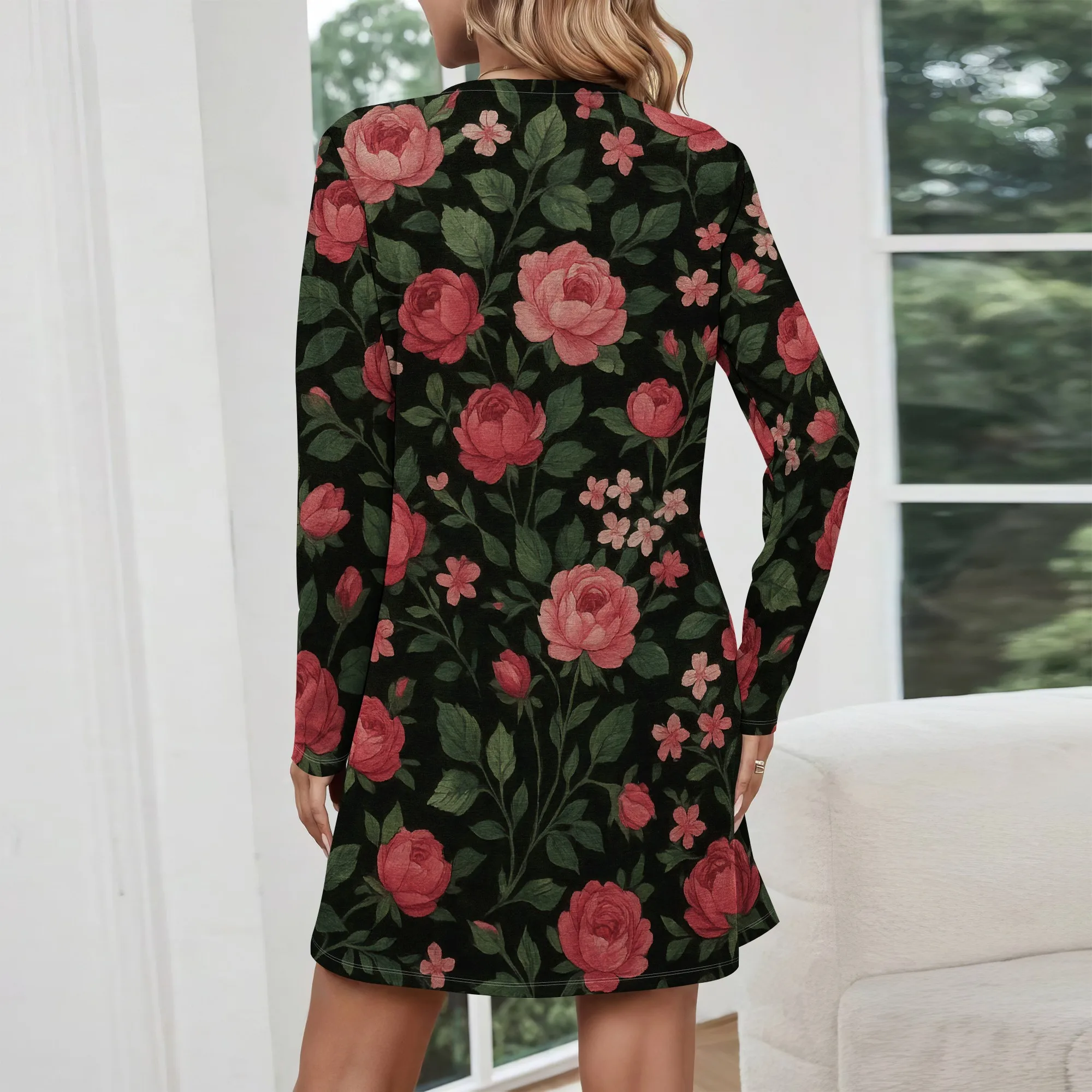 Abito casual in chiffon floreale con maniche a 3/4 Boho ampio taglie forti da donna