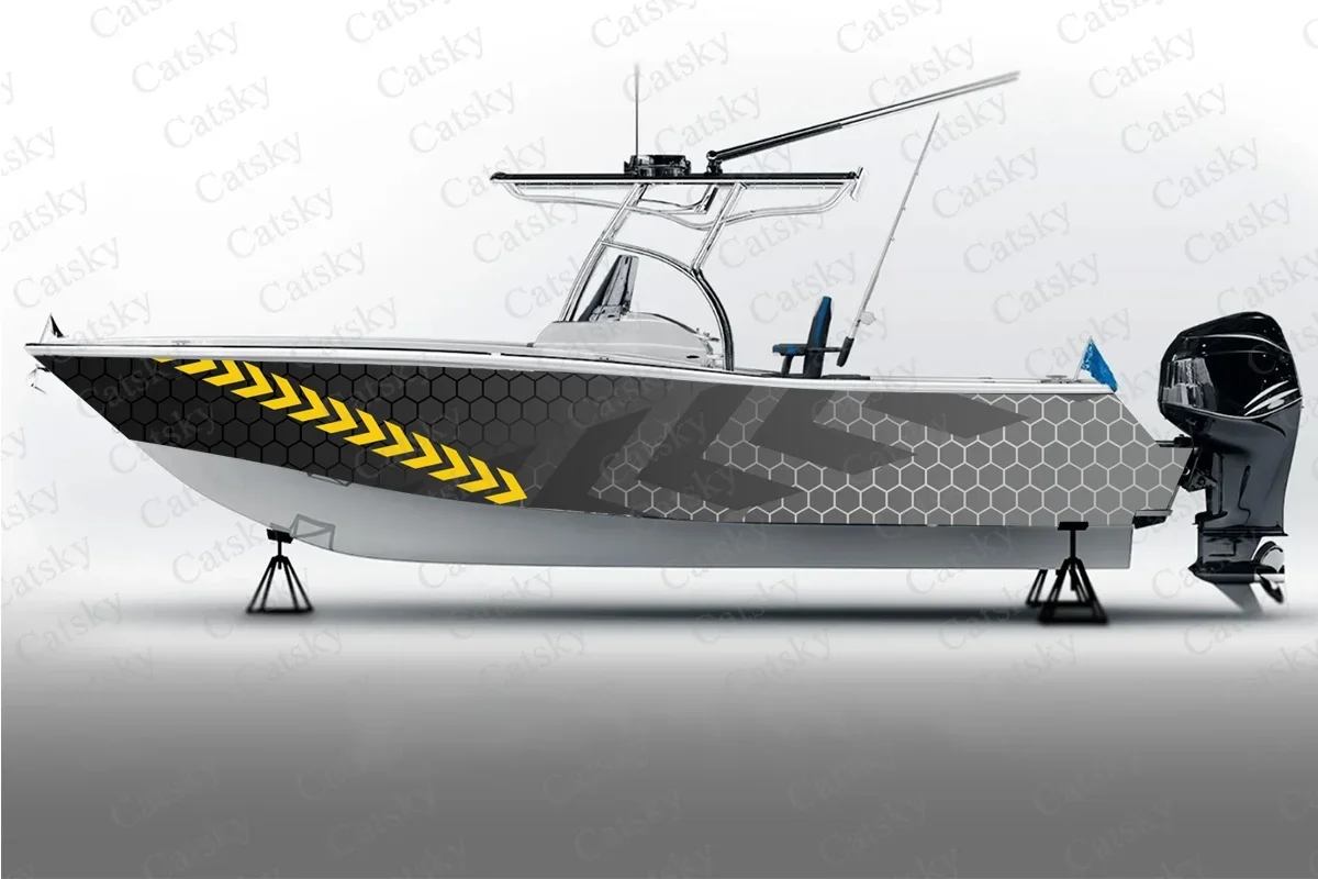 Abstract Vector Green Graphic Design Boat Sticker Packaging Fish Ship Waterproof Custom Cool Marine Vessels Sticker Wrap Vinyl
