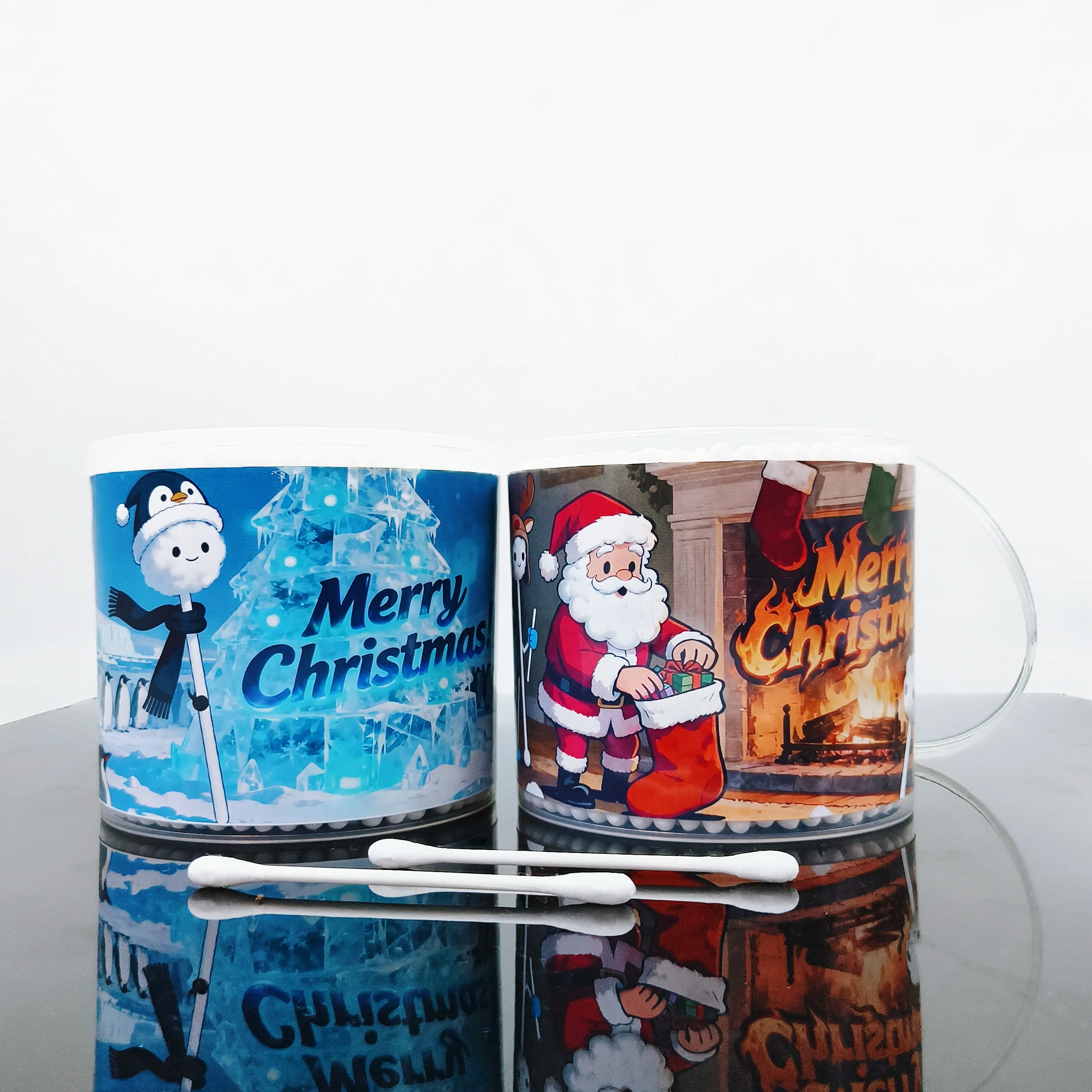 600개/900개 크리스마스 스타일 양면 면봉, 메리 크리스마스, 이중 라운드 성인용 면봉