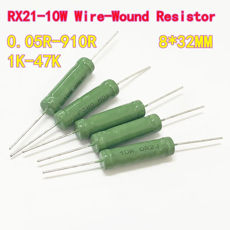 5PCS Frequency Division Wire-Wound Resistors with 10W Power Rating 0.1R 1R 2R 5R 10R 30R 50R 82R 100R 390Ω 470Ω 1K 10K 47K
